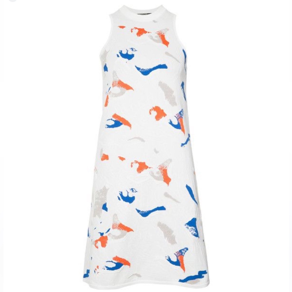 Derek Lam 2017 Runway Sleeveless White Dress with Colorful Abstract Print Large